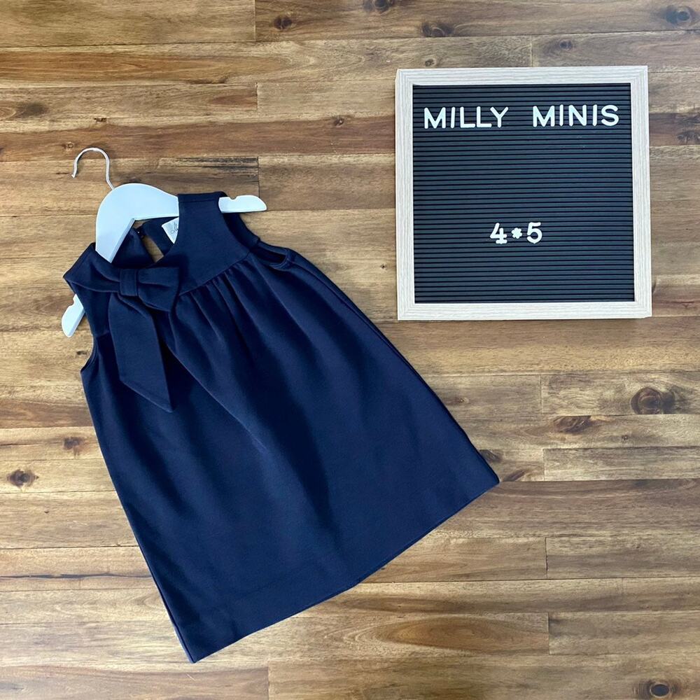 Milly Minis Navy Blue Bow Sleeveless Shift Dress Preppy Classic Dressy Girls 4/5